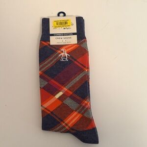 Original Penguin Orange and Gray Plaid Crew Socks